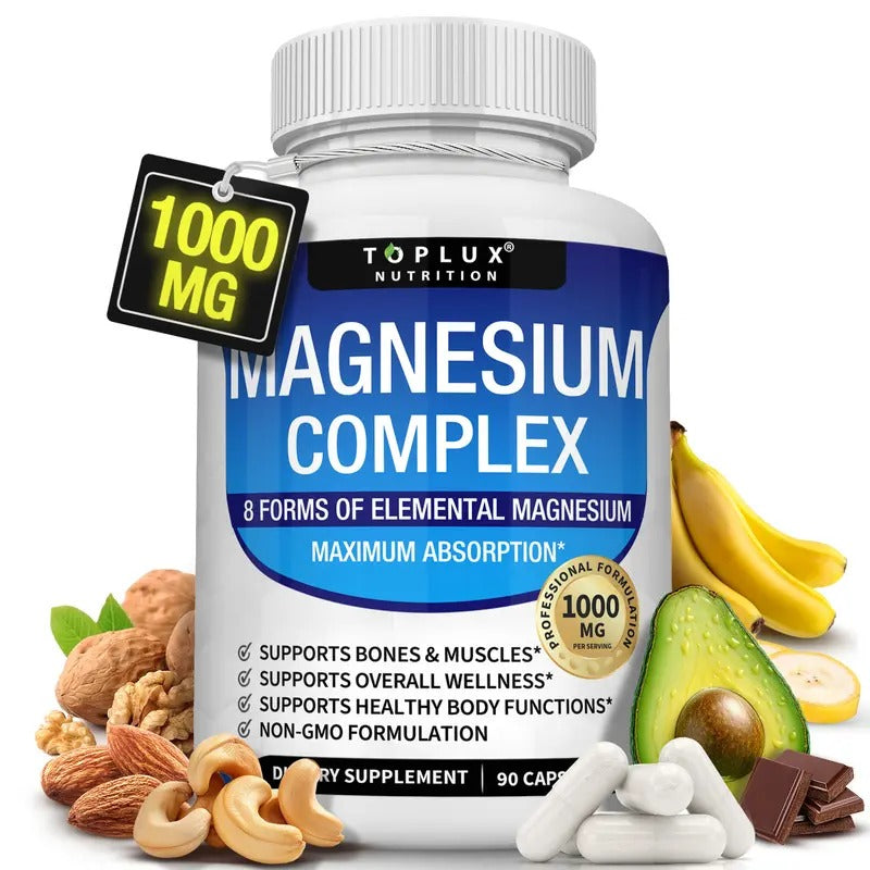 Toplux Magnesium Complex 1000mg – 8 Essential Magnesium Types for Muscle Health, Stress Relief, and Bone Support