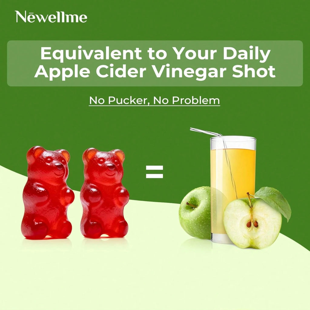 NEWELLME Sugar-Free Apple Cider Vinegar Gummies for Metabolism - 1000mg ACV with The Mother & Vitamin B12 for Energy Support - Vegan, Gluten-Free, 60 Counts