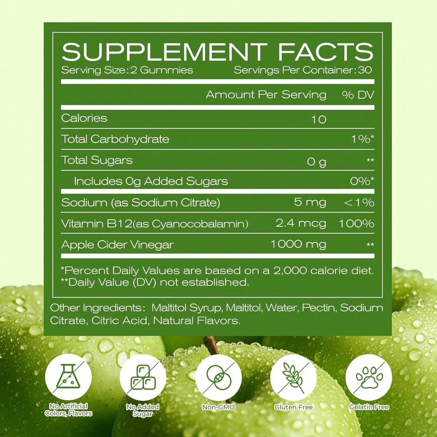 NEWELLME Sugar-Free Apple Cider Vinegar Gummies for Metabolism - 1000mg ACV with The Mother & Vitamin B12 for Energy Support - Vegan, Gluten-Free, 60 Counts