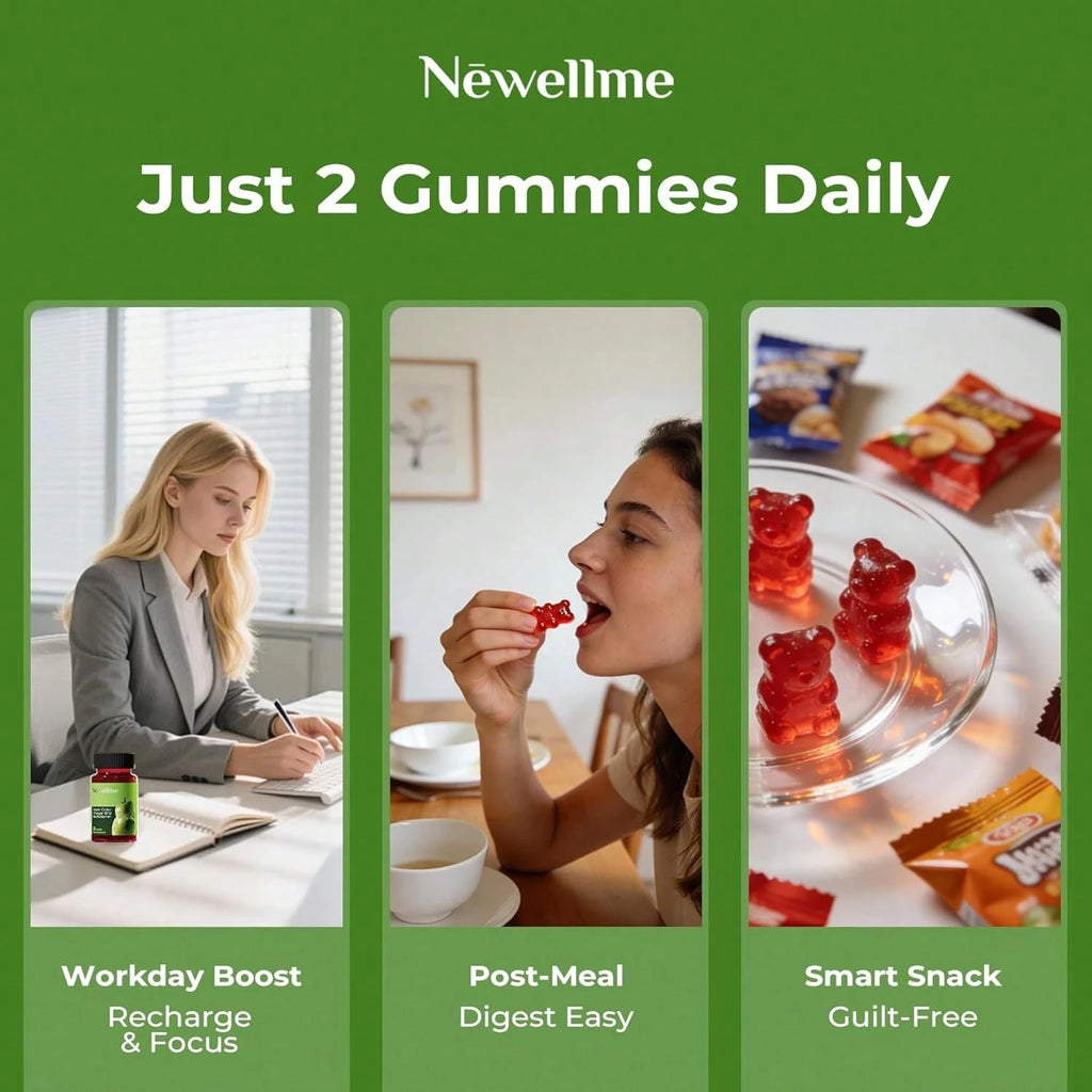 NEWELLME Sugar-Free Apple Cider Vinegar Gummies for Metabolism - 1000mg ACV with The Mother & Vitamin B12 for Energy Support - Vegan, Gluten-Free, 60 Counts