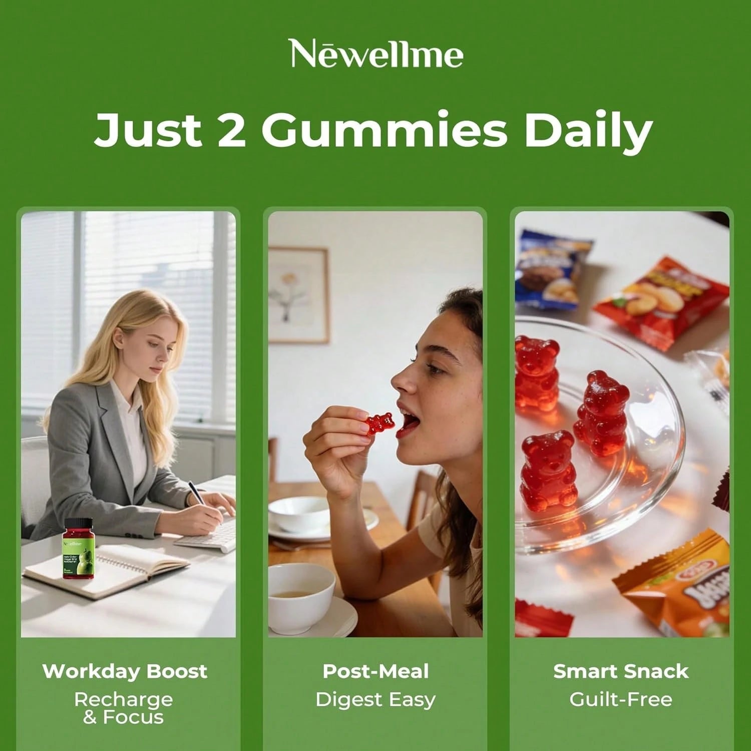 NEWELLME Sugar-Free Apple Cider Vinegar Gummies for Metabolism - 1000mg ACV with The Mother & Vitamin B12 for Energy Support - Vegan, Gluten-Free, 60 Counts