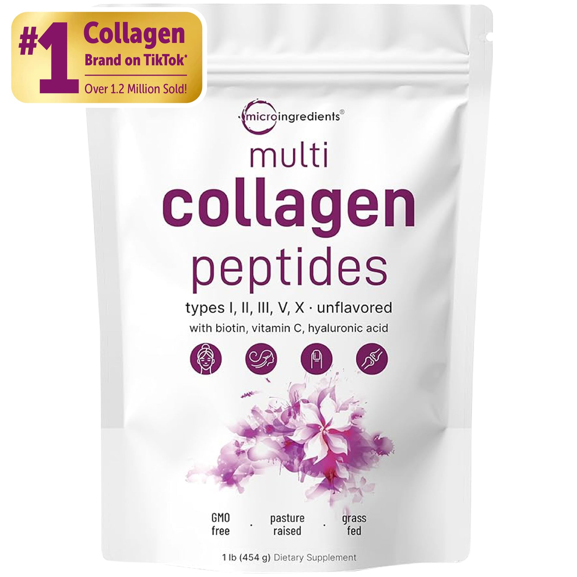 Micro Ingredients multi collagen peptides powder unflavored with hyaluronic acid biotin vitamin C USA
