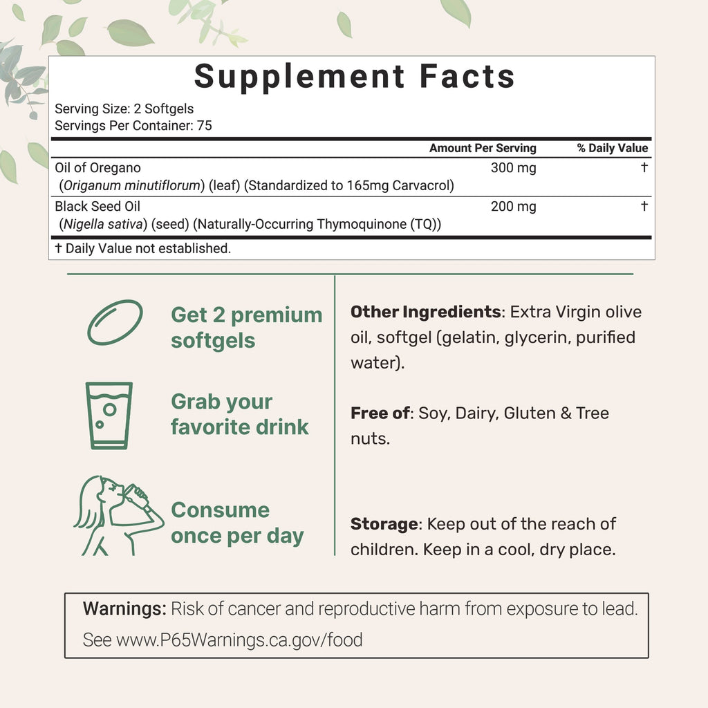 3-Pack of 150 Softgels Micro Ingredients Oregano Oil with Black Seed Oil