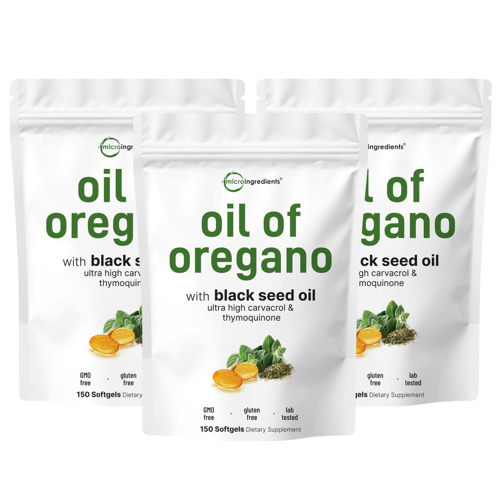 3-Pack of 150 Softgels Micro Ingredients Oregano Oil with Black Seed Oil