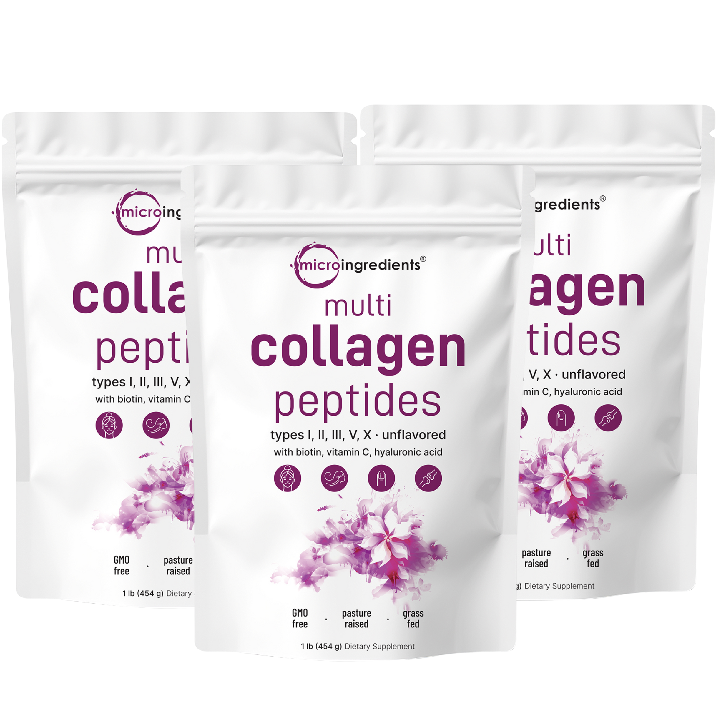 3-Pack Micro Ingredients Multi Collagen Peptides Powder (1lb Each)