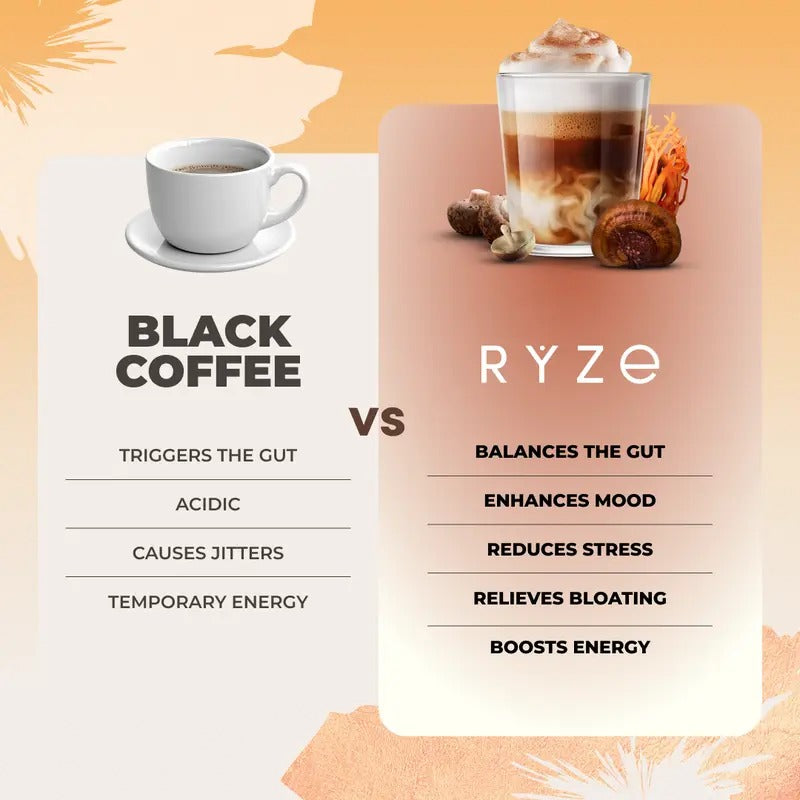 RYZE Mushroom Coffee Starter Kit 2pack– USDA Organic Medium Roast Instant Coffee with 6 Adaptogenic Mushrooms & MCT Oil – Energy, Focus, Gut Health – 60 Servings