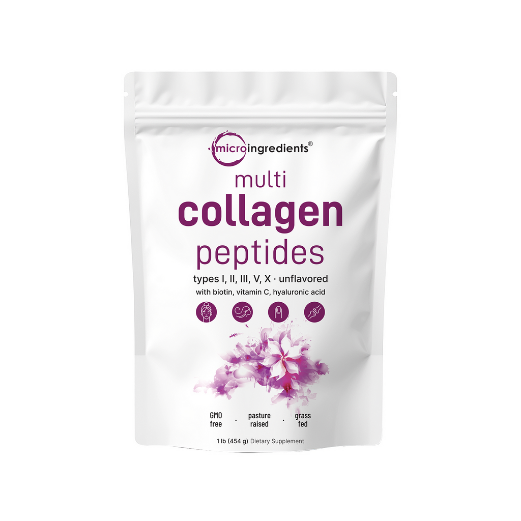 Package of multi collagen peptides with branding on a white background