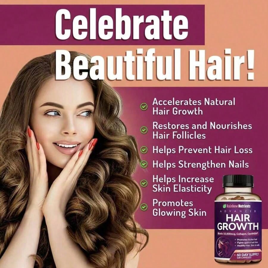 Miriyalyad 24-In-1 Advanced Hair Growth Vitamins Biotin 10,000mc9,Collagen,Patented OptiMSM, GoMCT,Saw Palmetto Naturally Regrow Stronger & Healthier Hair, Skin And Nails Stops Hair Loss 60 Day Supply