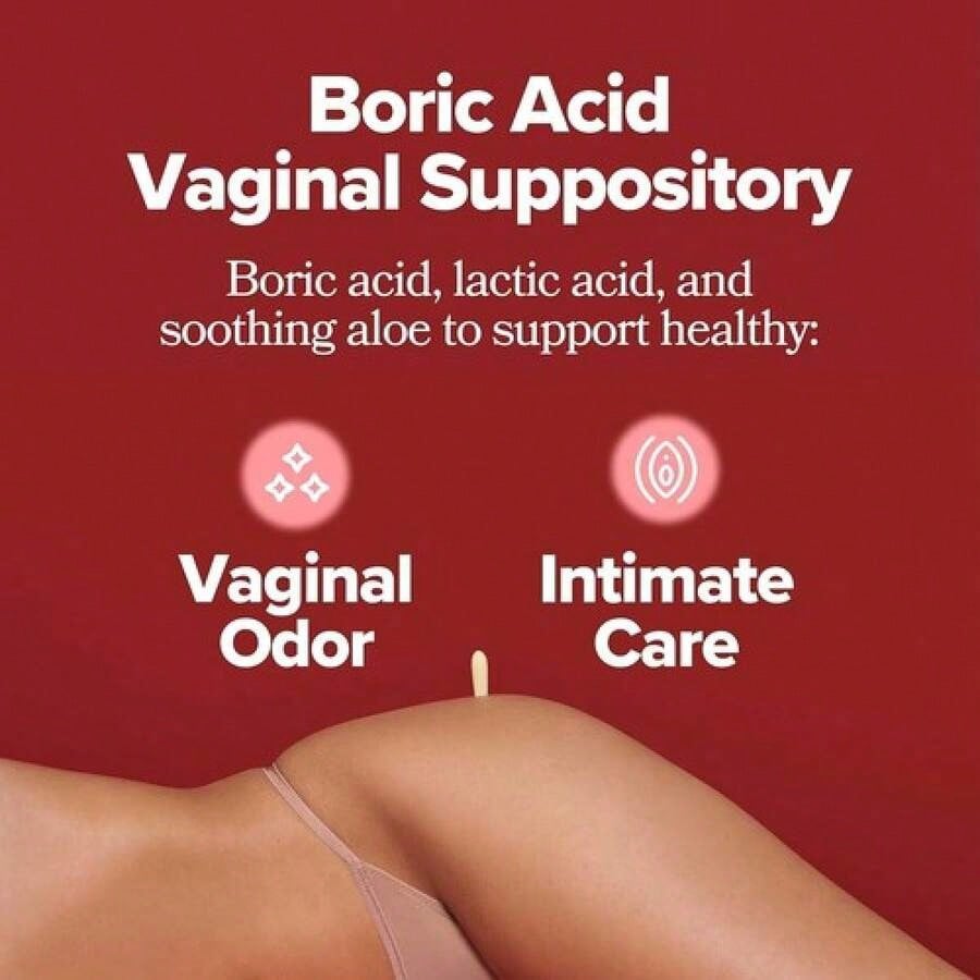O Boric Acid Vaginal Suppository W/ Lactic Acid & Aloe For Vaginal Odor, 12 Ct