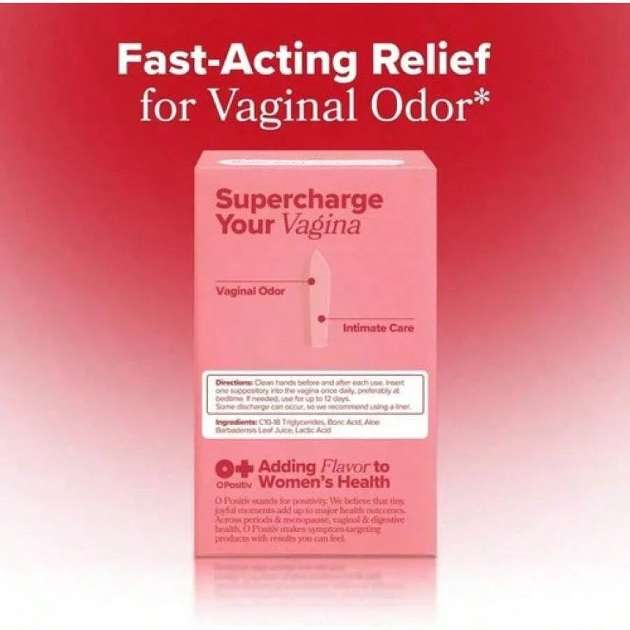 O Boric Acid Vaginal Suppository W/ Lactic Acid & Aloe For Vaginal Odor, 12 Ct