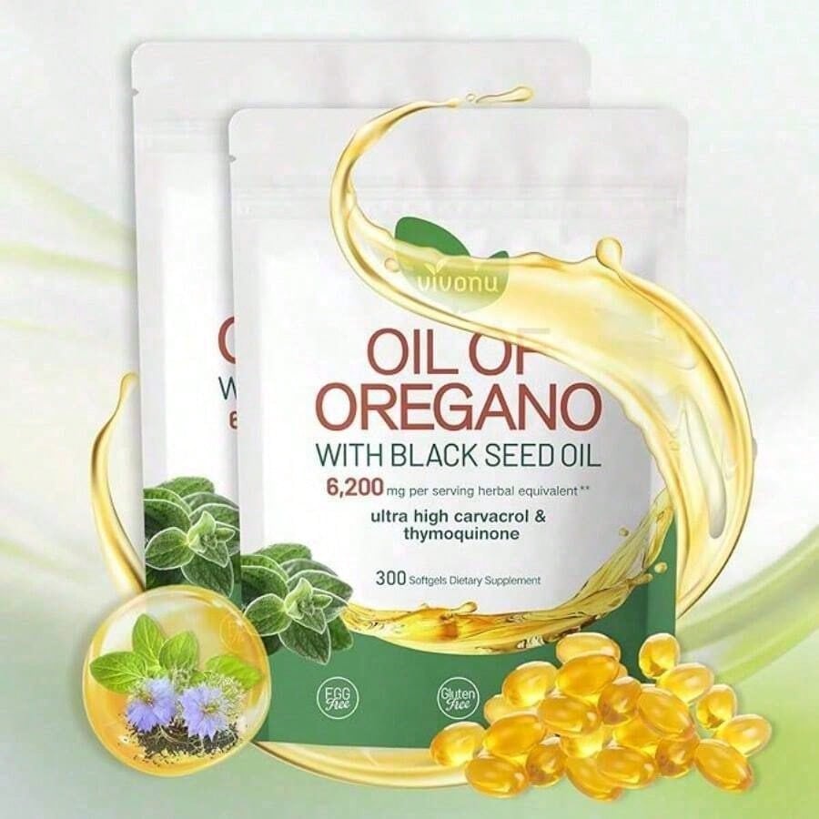 VivoNu Oregano Oil Capsules, Organic Black Seed Oil Blend, Carvacrol Thymoquinone, Non-GMO