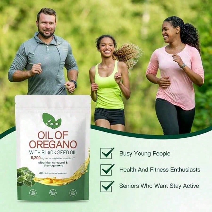 VivoNu Oregano Oil Capsules, Organic Black Seed Oil Blend, Carvacrol Thymoquinone, Non-GMO