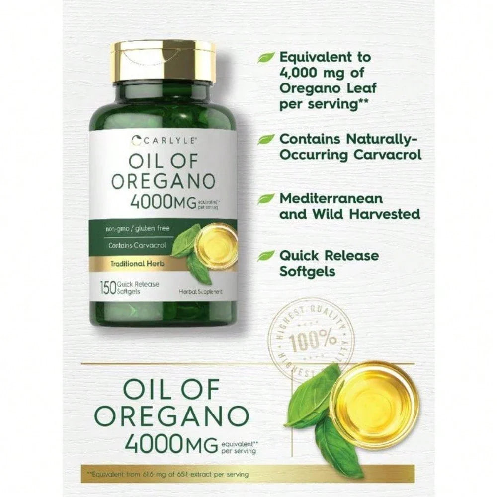 Carlyle Oregano Oil 4000mg Supplement | 150 Softgel Capsules | Contains Carvacrol | Non-GMO & Gluten Free Formula