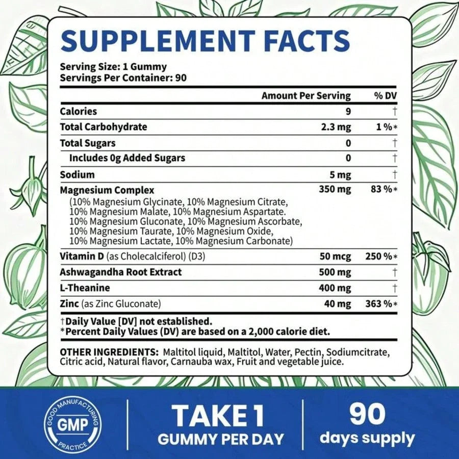 VEV DeepCalm Magnesium Complex Gummies - Ashwagandha & L-Theanine Blend With D3 & Zinc, 90 Count