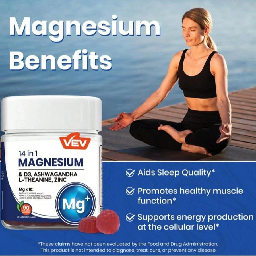 VEV DeepCalm Magnesium Complex Gummies - Ashwagandha & L-Theanine Blend With D3 & Zinc, 90 Count