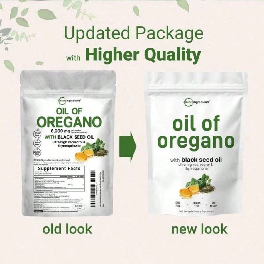 MicroIngredients Oregano Oil With Black Seed Oil 3 Pack | Natural Daily Wellness Supplement, Immune Boost, Digestive Support, Vegan