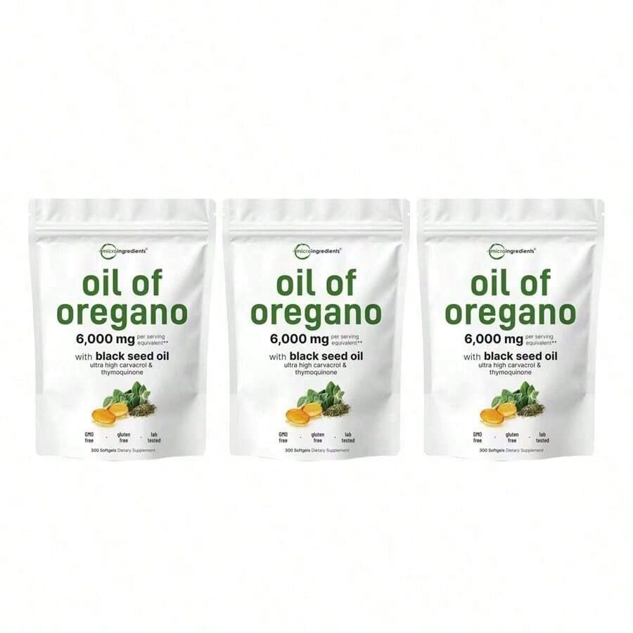 MicroIngredients Oregano Oil With Black Seed Oil 3 Pack | Natural Daily Wellness Supplement, Immune Boost, Digestive Support, Vegan