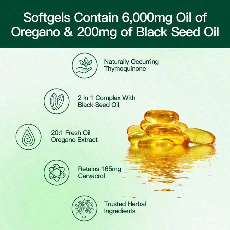 Vivonu Oil Of Oregano With Black Seed Oil Softgels | 6200mg Herbal Equivalent Per Serving | Ultra High Carvacrol & Thymoquinone | 300 Softgels | Gluten & Dairy Free
