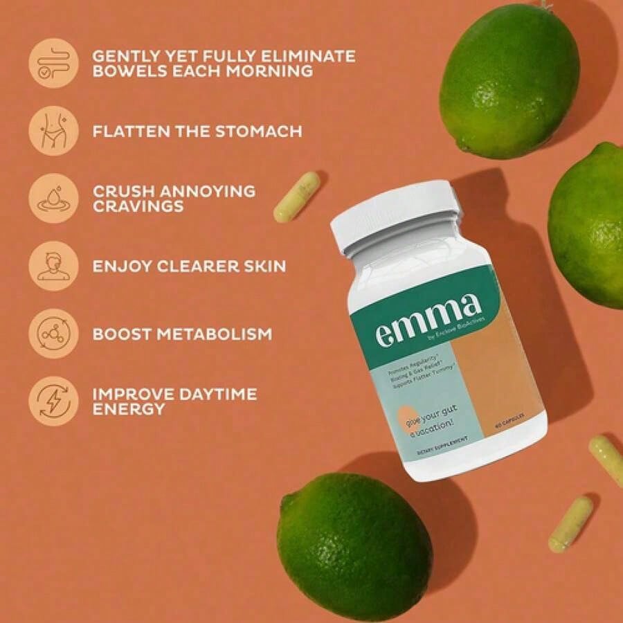 Emma Gut Health Doctors Endorsed Supplement 3-Pack, 60 Capsules Per Bottle, Promotes Regularity, Bloating & Gas Relief, Supports Flatter Tummy, Digestive Support For Gut Health