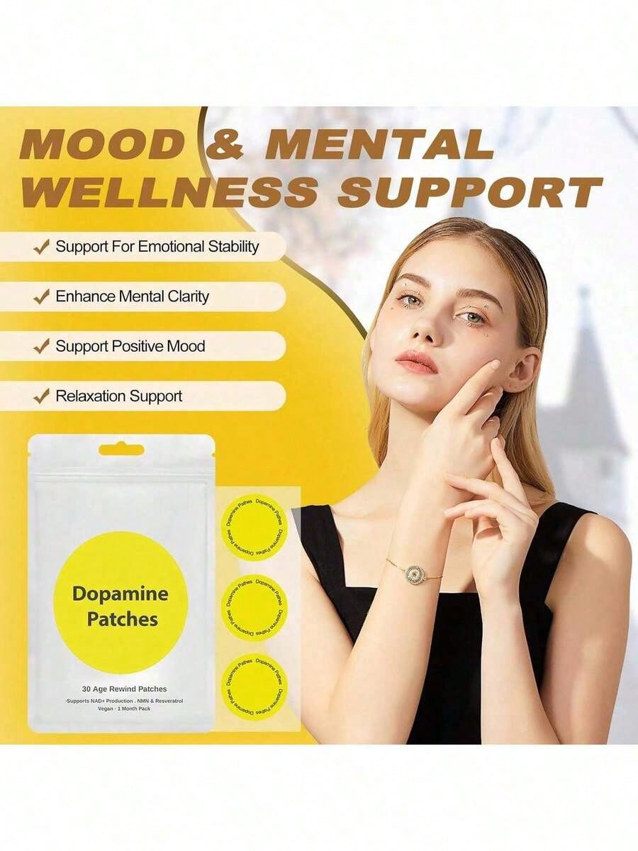 Dopamine Patches Age Rewind Patches | 30 Count (1 Month Supply) | Supports NAD+ Production With NMN & Resveratrol | Vegan, Topical Patch | Dietary Supplement