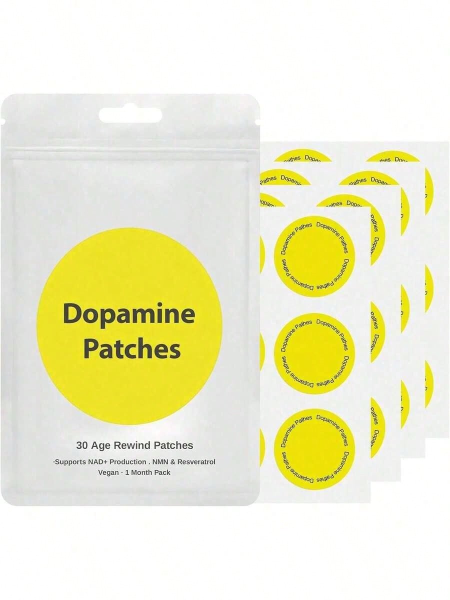 Dopamine Patches Age Rewind Patches | 30 Count (1 Month Supply) | Supports NAD+ Production With NMN & Resveratrol | Vegan, Topical Patch | Dietary Supplement