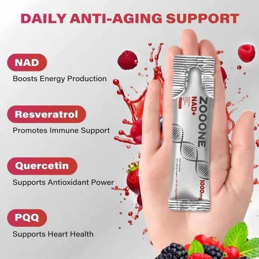 ZOOONE 1000mg NAD+ Berry Flavor Drink Mix For Skin Aging Support, Energy, And Focus - 30 Pack -