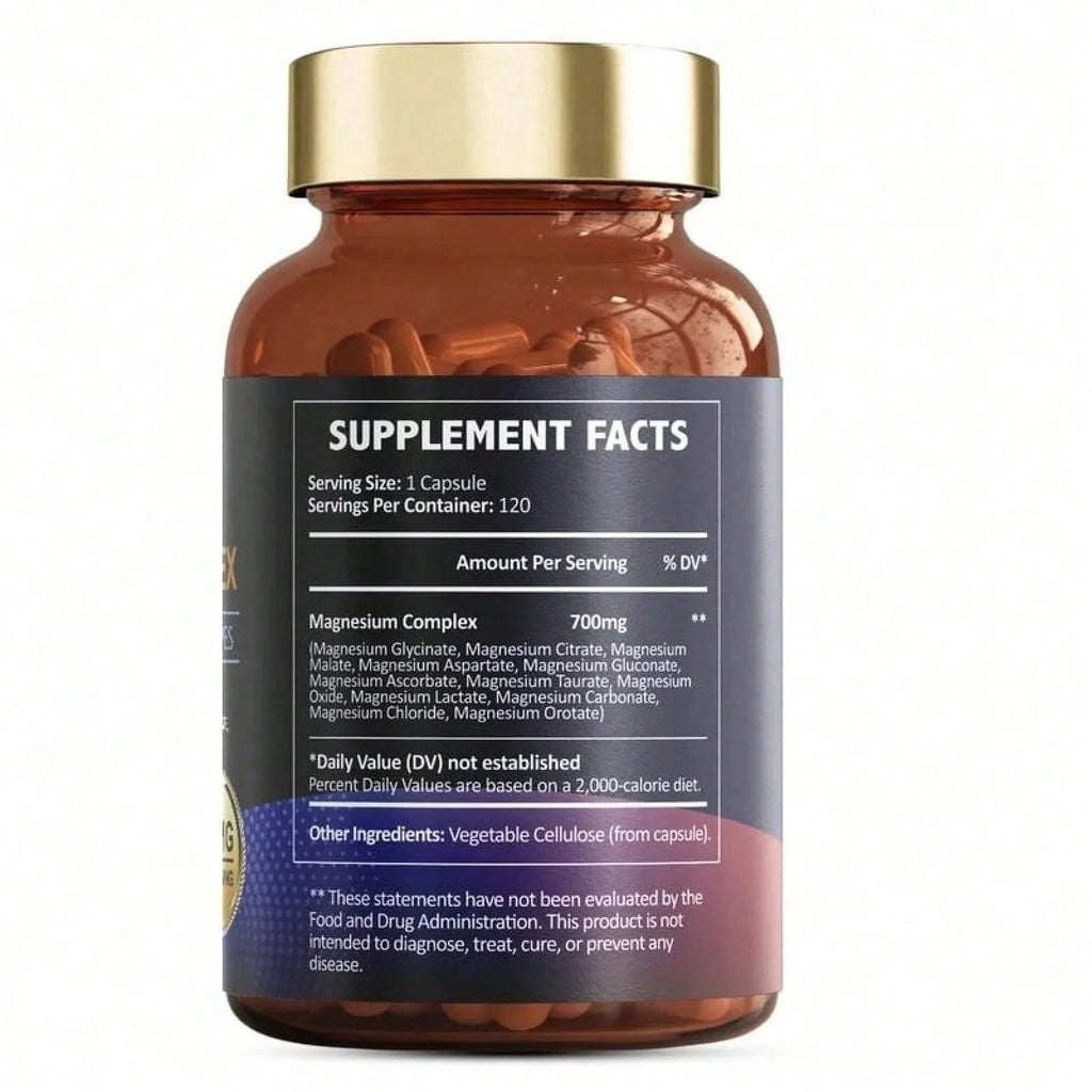 12-In-1 Magnesium Complex 700mg - Supplement With Glycinate Citrate Malate Oxide Taurate Aspartate Orotate, Vegan Capsules For Muscle, Heart, And Relaxation Support