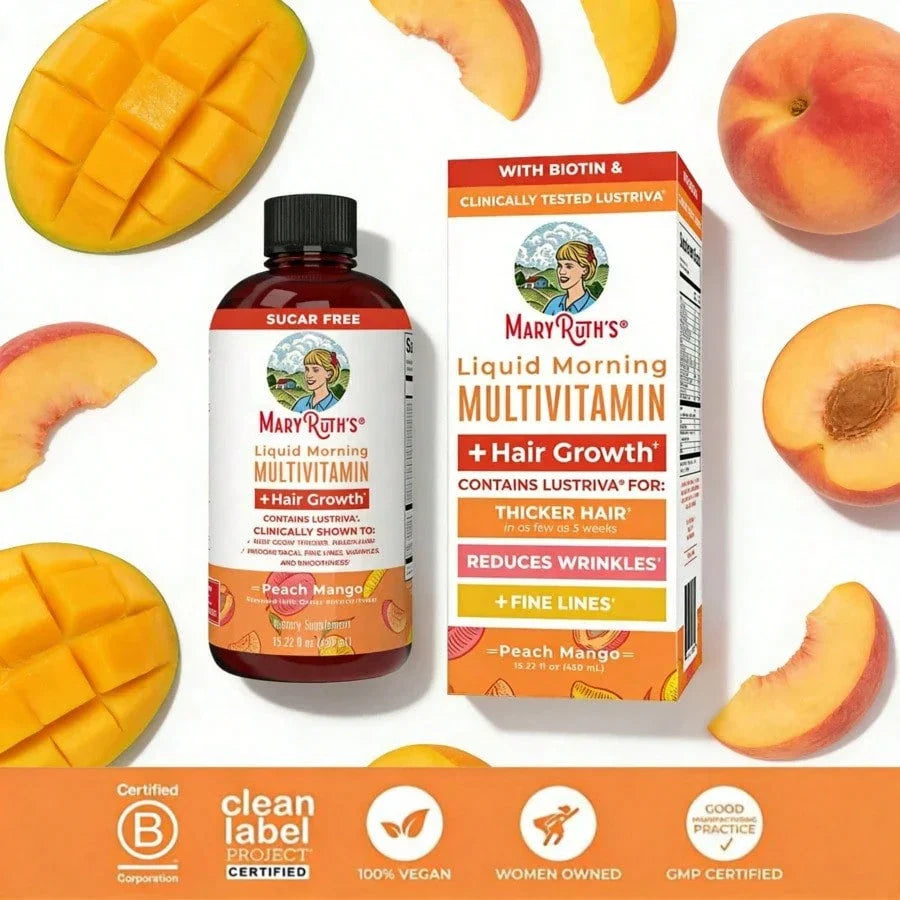 Mary Ruth's Daily Liquid Hair Formula| Blueberry Pomegranate| 16 FL Oz (473 ML)| Sugar-Free| With SesZenBio™| Supports Thicker Hair, Hair Health & Skin| Vegan