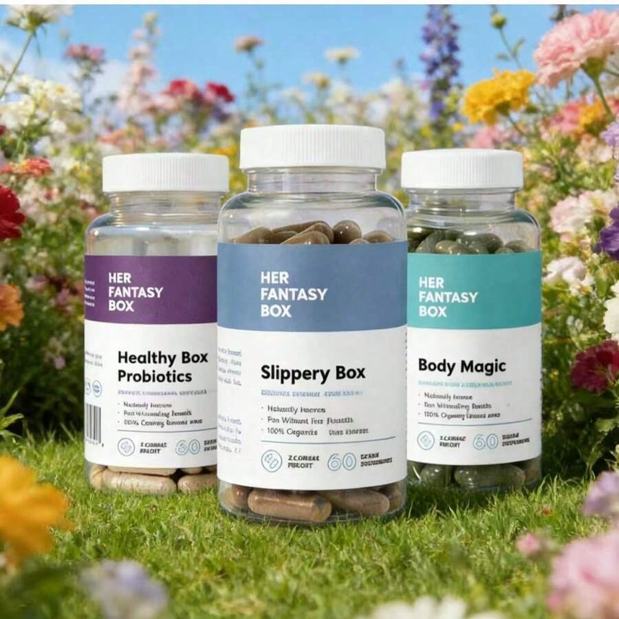 Her Fantasy B.Ox Women's Complete Health Bundle: Slippery Box For Moisture,Probiotics & Boric Acid Suppositories For PH Balance, Chlorophyll Capsules For Detox & Gut Health