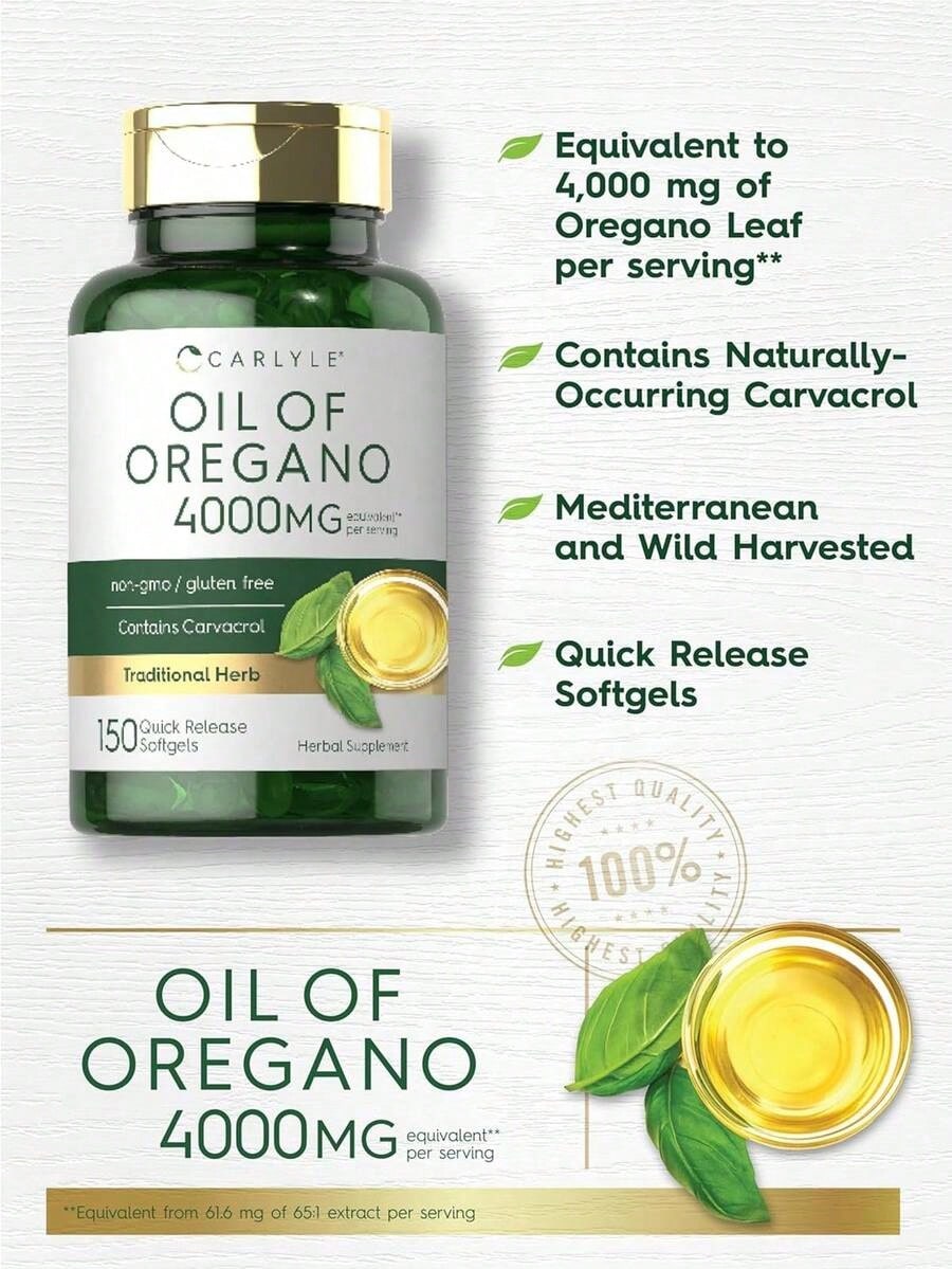 Carlyle Oregano Oil Softgels –Equivalent To4,000 Mg OfOregano Leafper Serving | Contains Naturally-Occurring Carvacrol | Mediterraneanand Wild Harvested | Quick ReleaseSoftgels | 150 Quick-Release Capsules