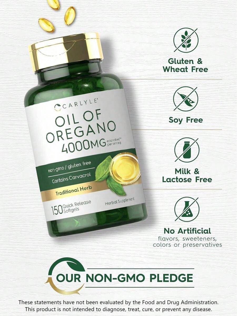 Carlyle Oregano Oil Softgels –Equivalent To4,000 Mg OfOregano Leafper Serving | Contains Naturally-Occurring Carvacrol | Mediterraneanand Wild Harvested | Quick ReleaseSoftgels | 150 Quick-Release Capsules