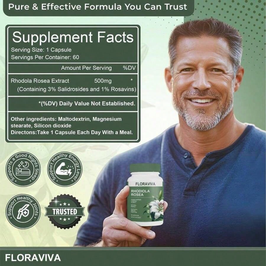 Flash Floraviva Rhodiola Rosea Capsules For Natural Energy GMO Excluded