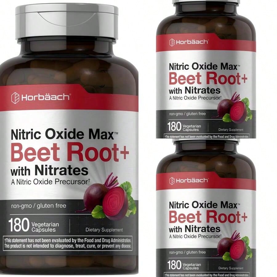 Horbäach Nitric Oxide Beet Root Capsules | 180 Count | With Nitrates And Precursor | For Men And Women | Vegetarian, Non-GMO, Gluten Free Supplement[Free Shipping ](2026 Latest Version)