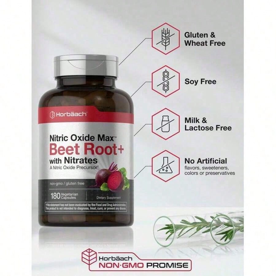 Horbäach Nitric Oxide Beet Root Capsules | 180 Count | With Nitrates And Precursor | For Men And Women | Vegetarian, Non-GMO, Gluten Free Supplement[Free Shipping ](2026 Latest Version)
