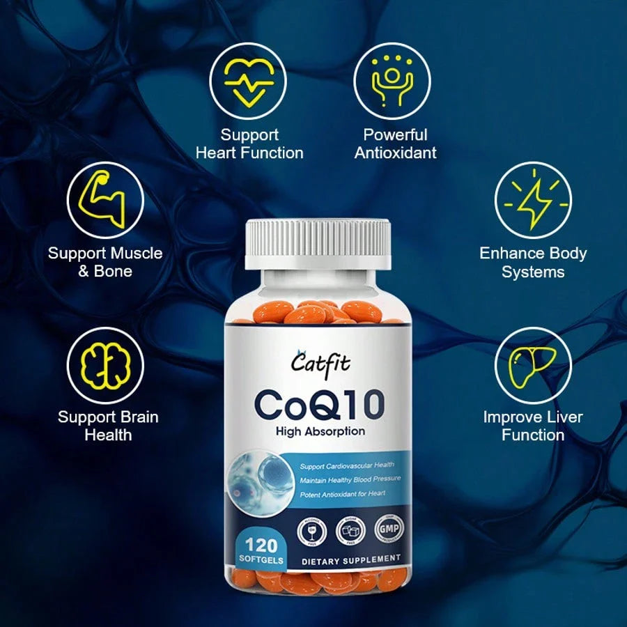 CATFIT CoQ-10 Capsules High Absorption | Coenzyme Q10 Support Heart Healthy Antioxidant - Vegetarian 120CT