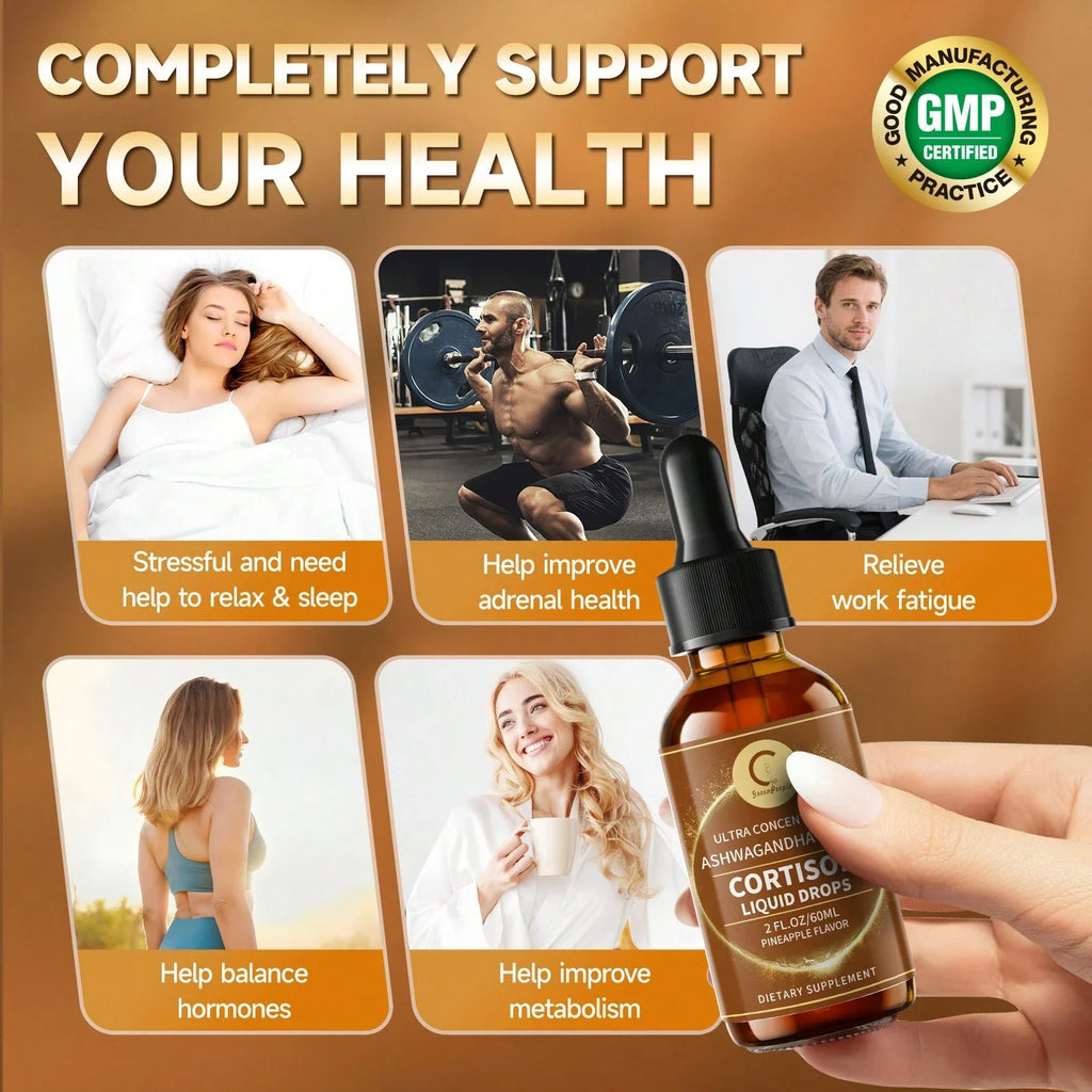 GPGP GREENPEOPLE Quick Ship Items - Cortisol Supplements W/ KSM-66® Ashwagandha, Kava, Lemon Balm, Chamomile, Saffron, L-Theanine & Vitamins - Cortisol Reducer Liquid Drops For Women Men, Hormone Harmony Drink, 2 FL.OZ, Blueberry & Pineapple Flavors