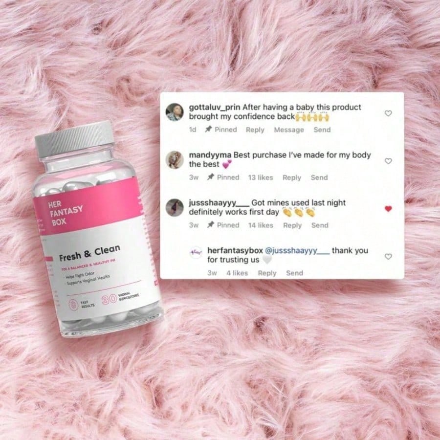 Her Fan-Tasy Box Gentle Boric Acid Suppositories - 30 Count PH Balance For Sensitive Skin