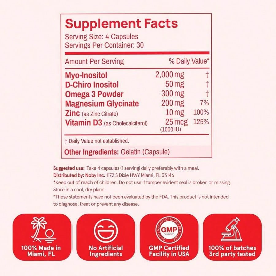 Inositol Powder Multivitamin, Pink Lemonade Flavor – 4g Myo & D-Chiro Inositol, DIM, Zinc, Magnesium Glycinate, Vitamin D3 – Supports Women's Health, Cycle, Energy[Free Shipping ]