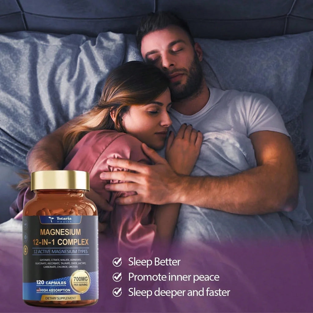 Magnesium Complex 700mg 12 In 1 Magnesium Supplement With Glycinate Citrate Malate Oxide Taurate Aspartate Orotate Magnesium Relaxation,Muscle,Heart Support, Vegan 120 Capsules