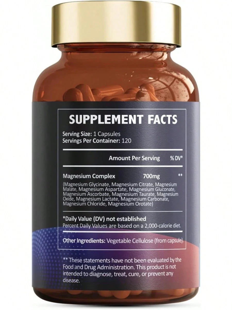 Magnesium Complex 700mg 12 In 1 Magnesium Supplement With Glycinate Citrate Malate Oxide Taurate Aspartate Orotate Magnesium Relaxation,Muscle,Heart Support, Vegan 120 Capsules