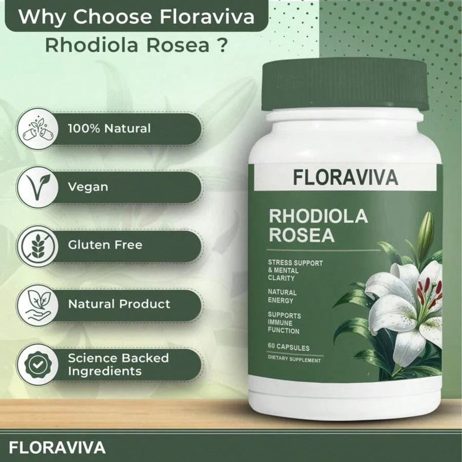 Rhodiola Rosea Capsules For Stress Support & Natural Energy – Adaptogen Supplement For Focus, Mood & Mental Clarity, Daily Wellness Formula (60 Capsules)