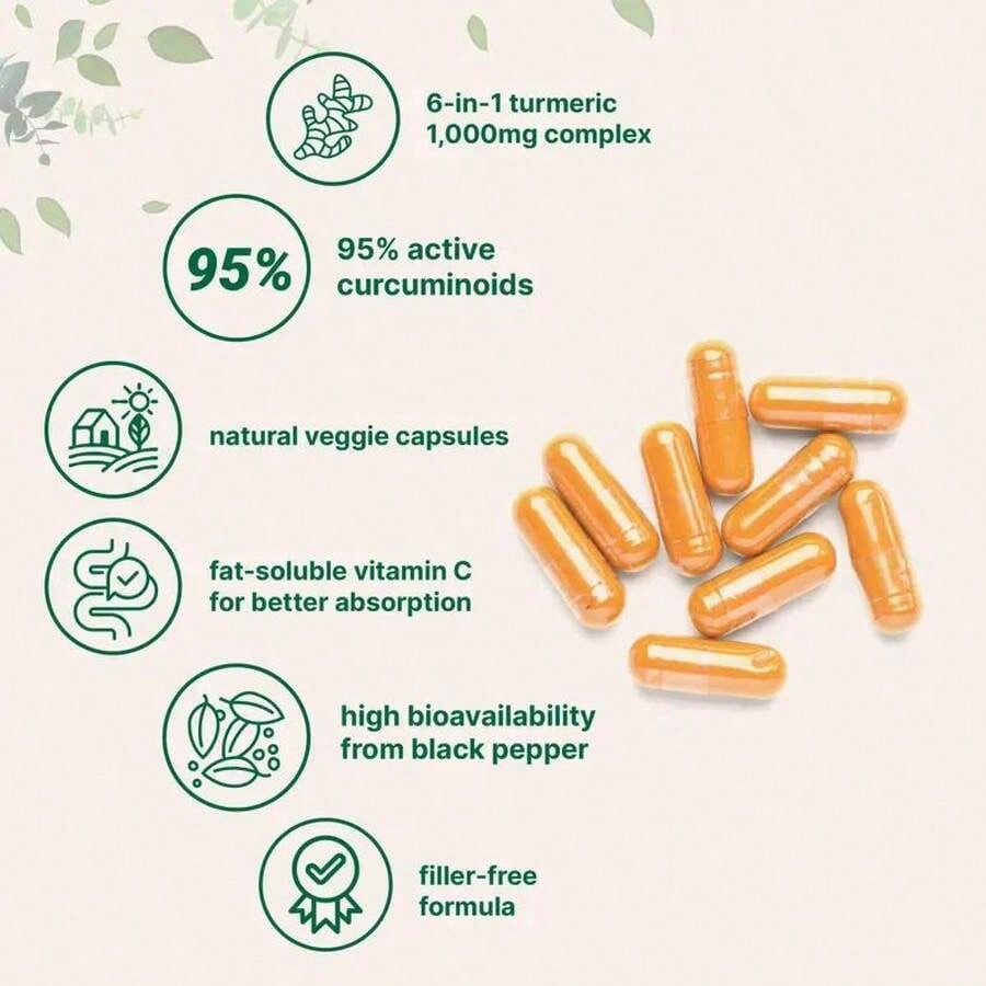 Turmeric Curcumin 1,000mg| 95% Curcuminoids With Black Pepper & MCT Oil For Ultimate Absorption, No Filler, No GMO - 120 Vegetarian Capsules