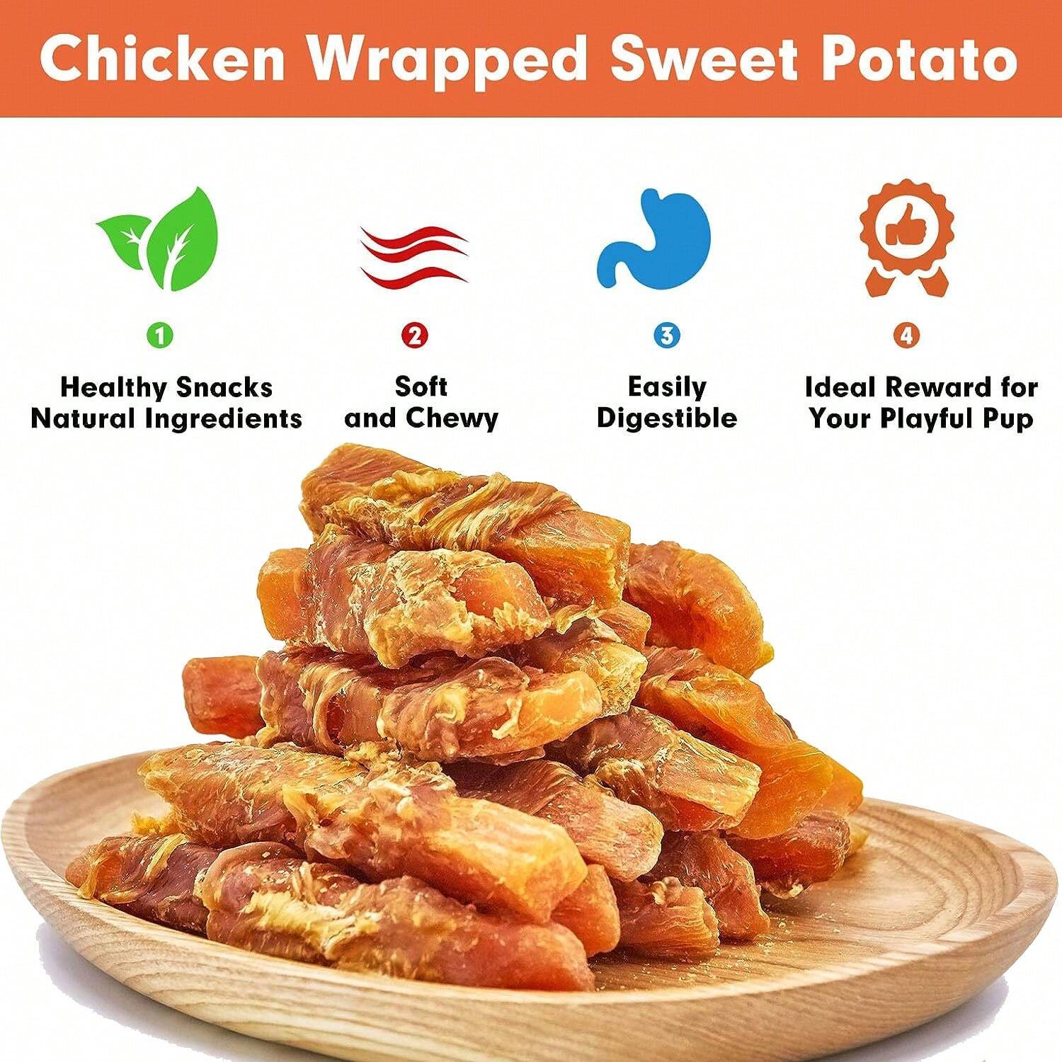 10.58oz Premium Real Chicken Wrapped Sweet Potato Dog Treats - High-Protein, Rawhide-Free, Ideal For Training, Dental Health, And Puppies -
