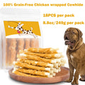 100% Grain-Free Chicken Wrapped Cowhide Teething Treats For Dogs - 18PCS Natural Dental Chews For Puppies And Adult Dogs - Perfect Training Reward & Oral Care Chew Sticks For Small, Medium, & Large Breeds -