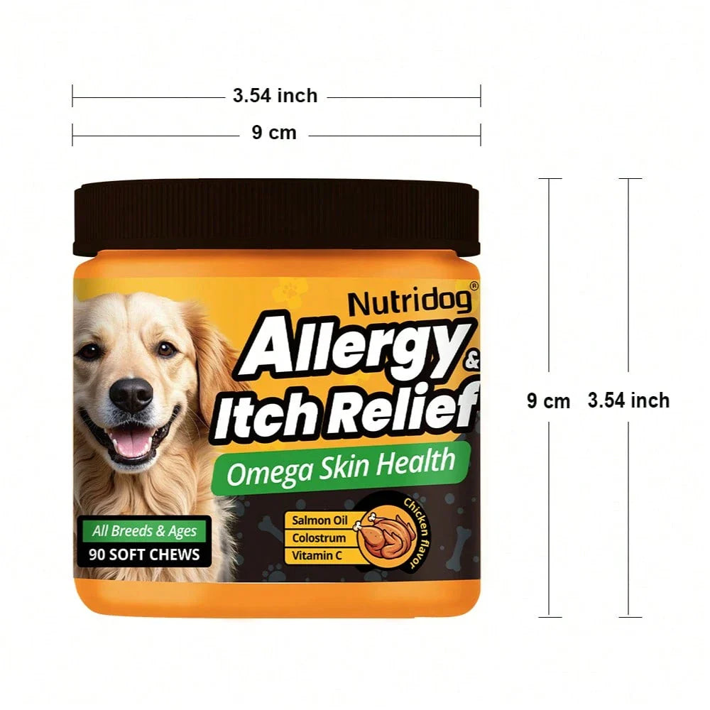 Dog Anti-Allergy & Itching Supplement Food - Omega-3 & Colostrum Strong Barrier , VC + Zinc Anti-Itch Repair, 90 Soft Chews For Dogs Of All Stages