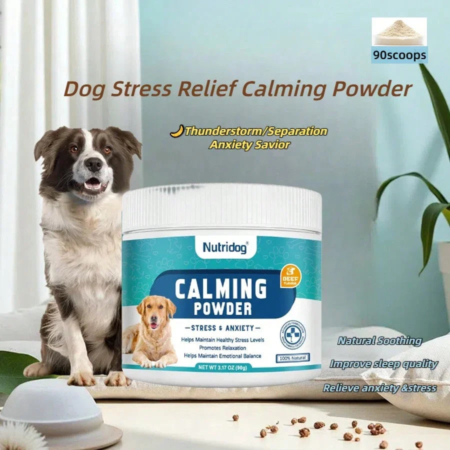 Dog Calming Powder Supplement With Valerian Root & Chamomile For Dog Anxiety Relief,Separation Anxiety,Fireworks Noise & Travel Stress,Beef Flavor