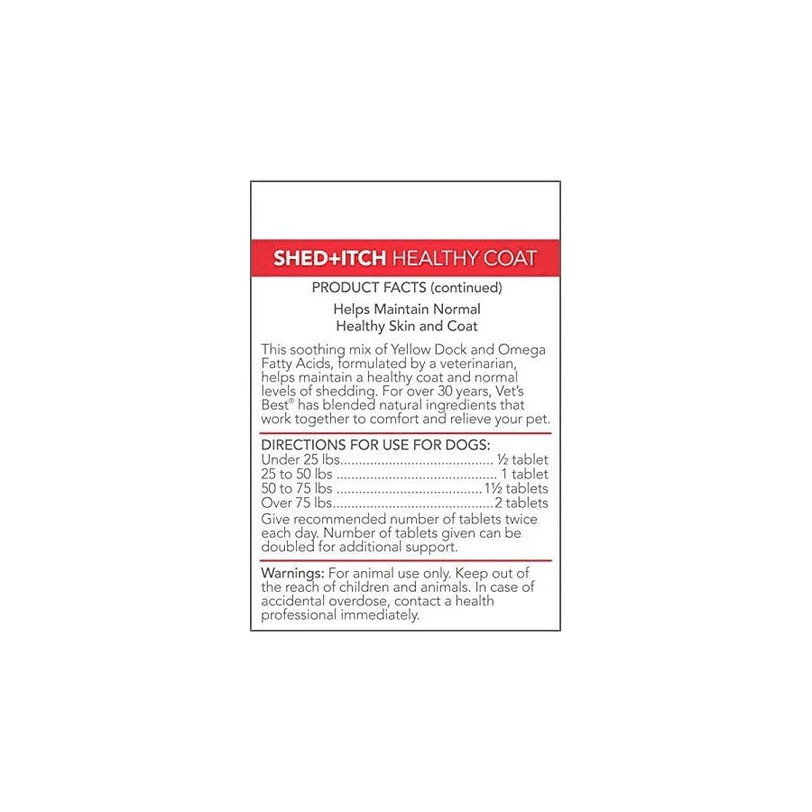 Vet'S Best Healthy Coat Shed &Amp; Itch Relief Dog Supplements | Relieve Dogs Skin Irritation And Shedding Due To Seasonal Allergies Or Dermatitis | 50 Chewable Tablets