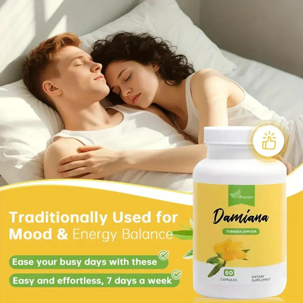 Damiana, Containing Damiana Leaves, Gelatin Capsules, Rice Flour And Magnesium Stearate, A Dietary Supplement For Maintaining Energy Balance And Having A Good Sleep, 60 Capsules | Vitamins And Supplement