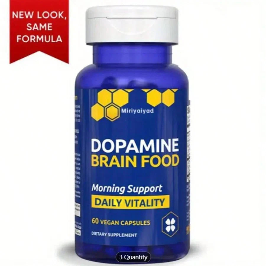 60 Vegan Capsules Dopamine Brain Food Support Supplement - Morning Support & Daily Vitality, Gluten-Free Formula With Natural Dopamine Boosters, B Vitamins