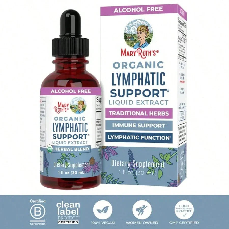 MaryRuths Lymphatic Support Herbal Blend Liquid Drops - USDA Organic - Echinacea & Elderberry - Blue Vervain - Vegan - 30 Servings For Women, For Men, Dietary Supplement